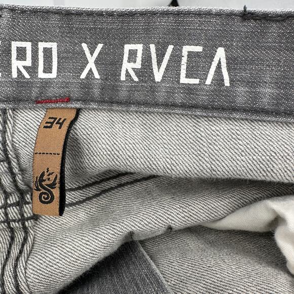 RVCA Leo Romero Jeans Short Mens 34 Gray Stretchy Denim Raw Hem Pockets Slim Fit - Picture 7 of 9